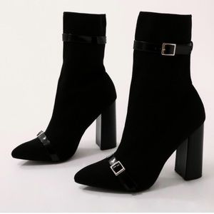 Daniella buckle sock boot, black on black